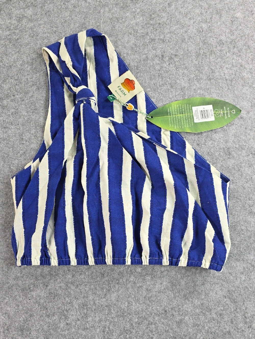 NWT FARM Rio Blue and White Striped One-Shoulder Top Twisted Amazing Sz Med - Picture 2 of 8